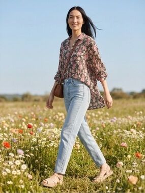 Nasty Gal Collection Floral Pleated‎ Blouse Top Size US 6 (Way Oversized)